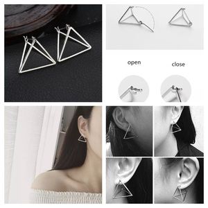 Silver Geometric 3D Triangle Earrings
